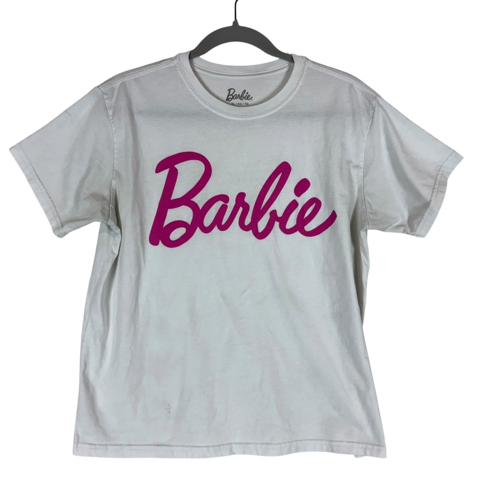 Barbie Shirt Womens XL White Logo Graphic Crewneck Short Sleeve Casual Tee Top